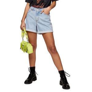 Topshop Roll Hem Mom Denim Shorts, Size 4 US - Blue